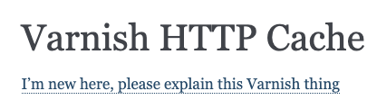 2023-08-04-varnish-homepage.png A screenshot of the first few lines of varnish-cache.org. After the heading there is a link stating "I’m new here, please explain this Varnish thing"